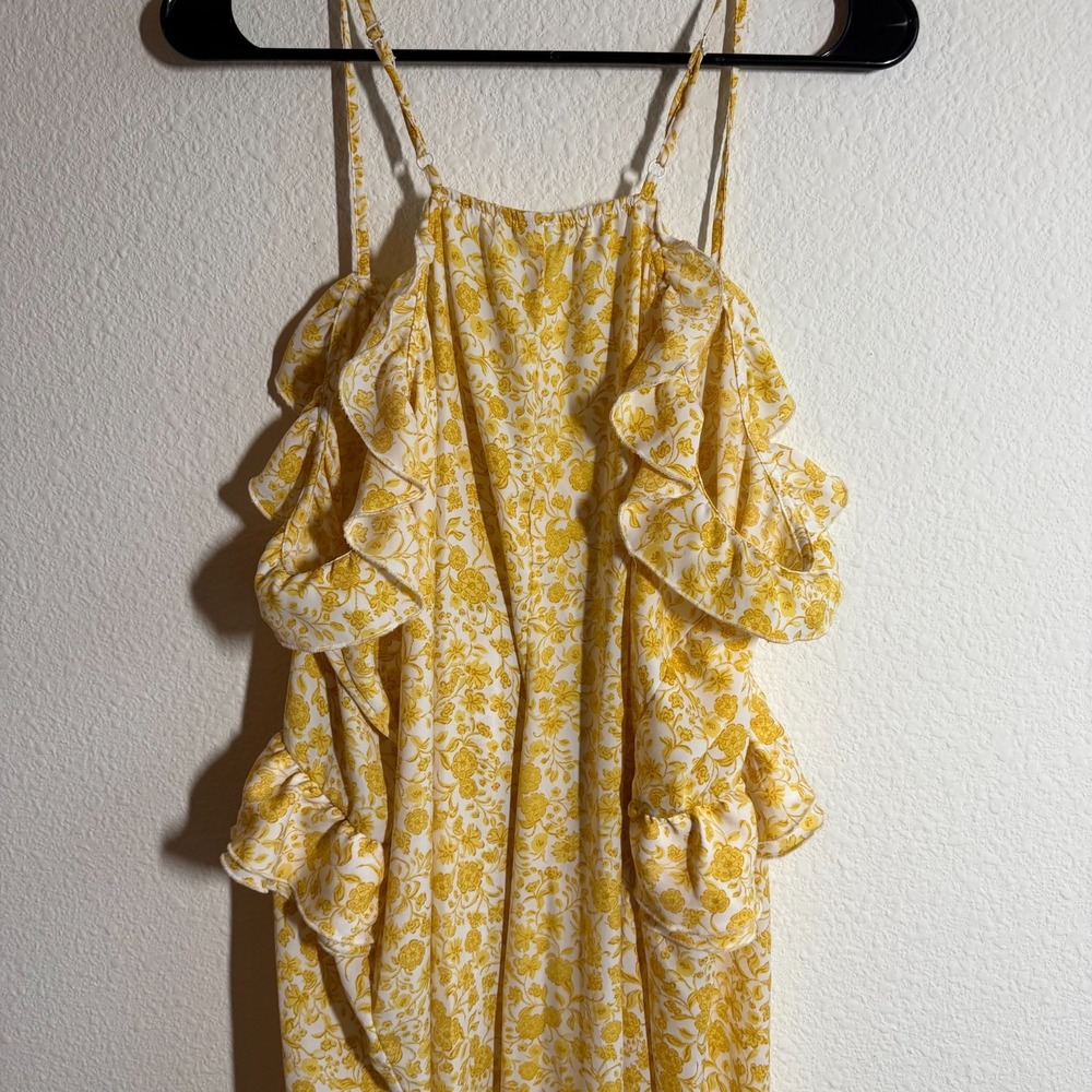 Old Navy Sleeveless Ruffled Midi Dress Womens XL Yellow Spaghetti Strap Floral - Picture 4 of 11